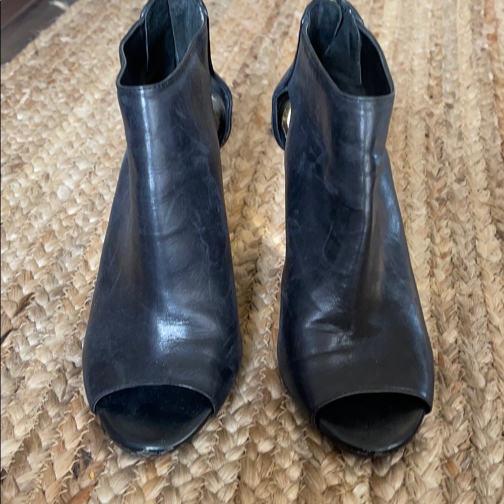 Peep toe wedge booties